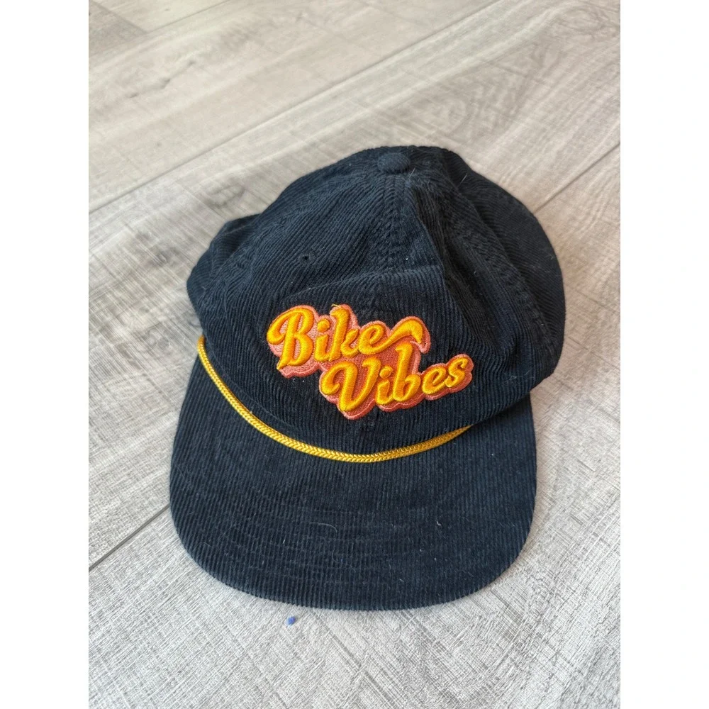 LIV Biker Vibes Black Corduroy Rope Snapback Hat Retro Moto Cap